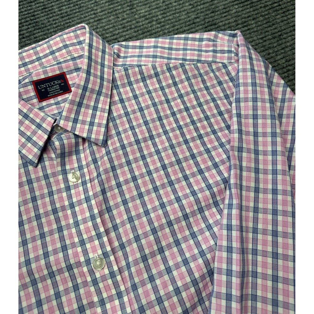UNTUCKit Button Down Shirt Men XL Pink Blue Plaid Dolcetto Wrinkle Free Cotton